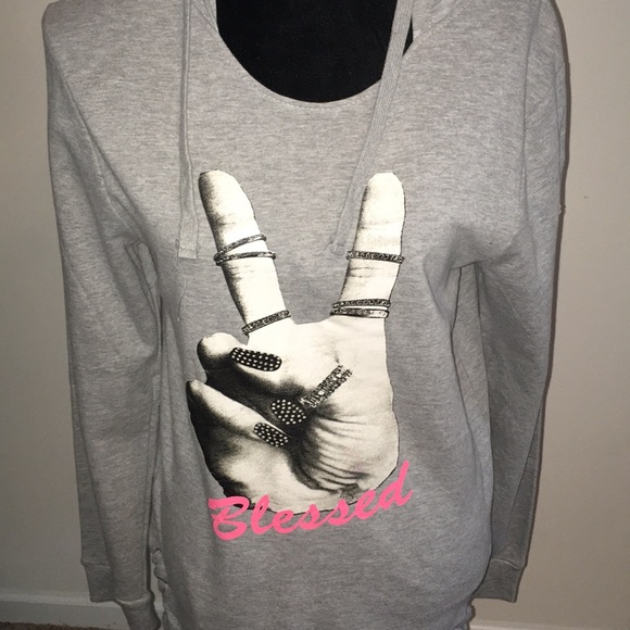 On Fire BLESSED Grey Hoodie Side Tie Sweatshirt - Picture 2 of 9